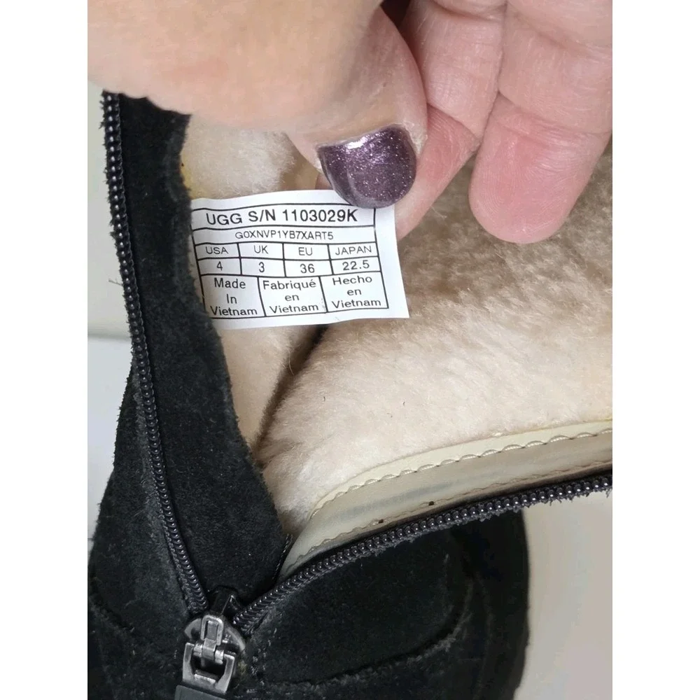 UGG KIDS LIL SUNSHINE II BOOT BALCK SUEDE WOOL LINED ZIP‎ UP LITTLE KID